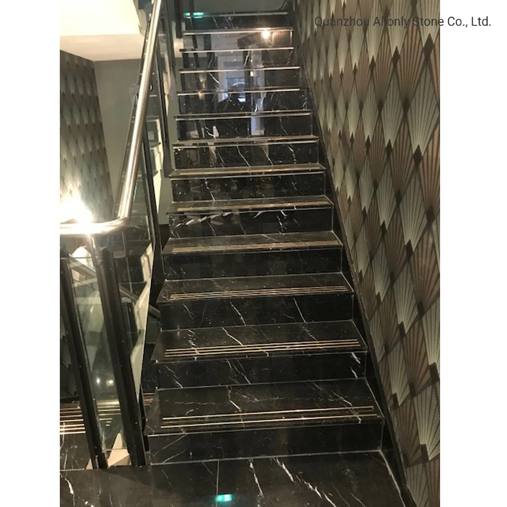 China Modern Indoor Stone Black Marquina Marble Stair Tread and Step