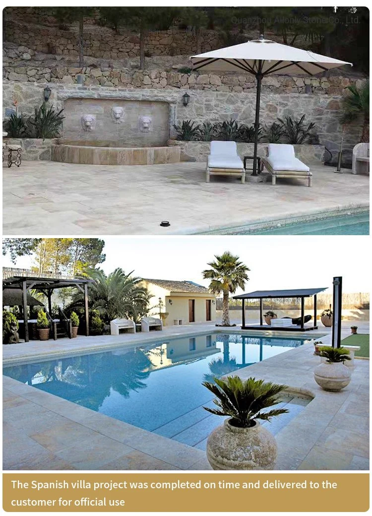 Natural Curved Travertine Pool Coping with Stone Patio Paver Design